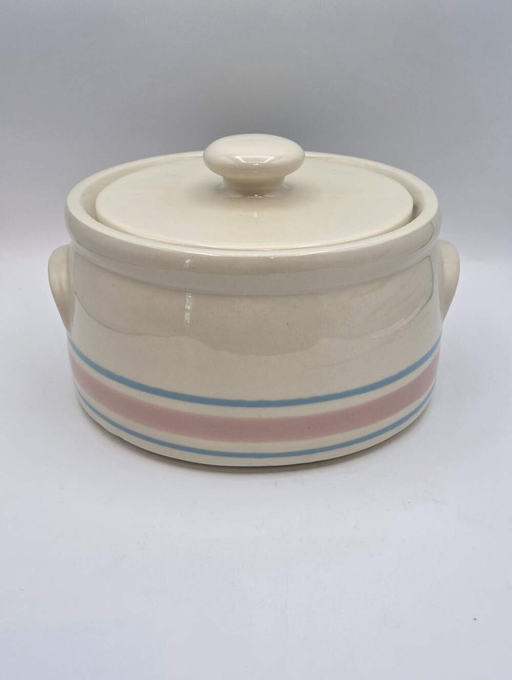 McCoy 1421 Pink & Blue Stripes Lidded Bean Pot Casserole